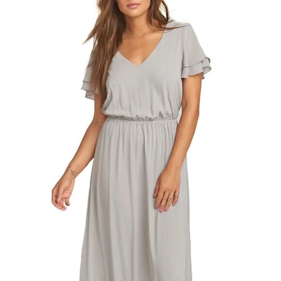 Show Me Your MuMu Women’s Gray Flutter Sleeve Evening Gown Bridesmaid Dress M - Picture 2 of 13
